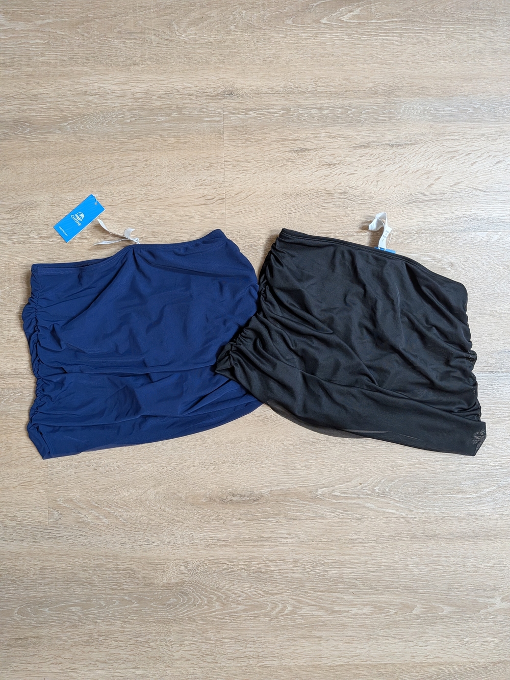 2 Cupshe Ruched Swim Bottoms Mesh Skirt — Navy & Black